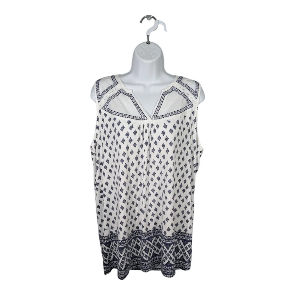 Dalia Blue White Lace Embroidery Sleeveless Top XL
